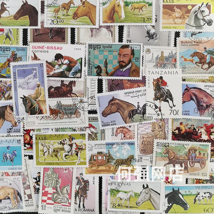 Collectible Vintage Postage Stamps - 100 ม้าแสตมป์ไม่ซ้ําจริงใช้คอลเลกชันแสตมป์โพสต์แสตมป์ชุดแสตมป์ไปรษณีย์แสตมป์ Vintage Stempels