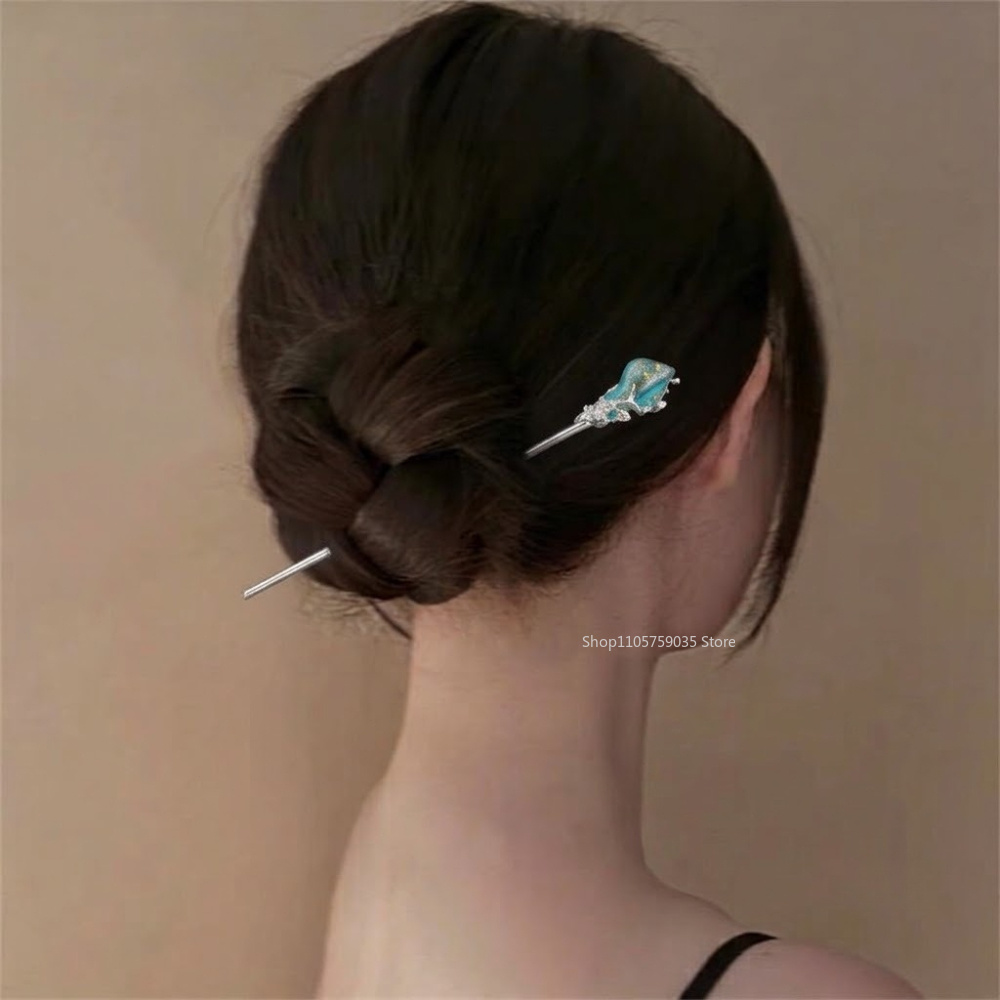 Vintage Jewelry Collection - ปิ่นปักผมสไตล์จีนแบบฮันฝู ประดับคริสตัล วินเทจ คลาสสิก เคลือบโลหะ สำหรับผู้หญิง