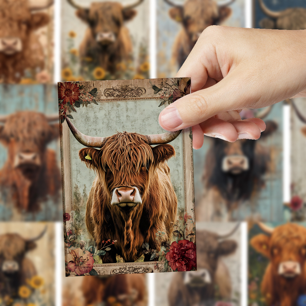 Collectible Vintage Greeting Cards - 32 ชิ้น, โปสการ์ดวัวไฮแลนด์วินเทจ, ภาพประกอบสไตล์สก็อต, คอลเลกชัน, สติ๊กเกอร์ติดผนัง,