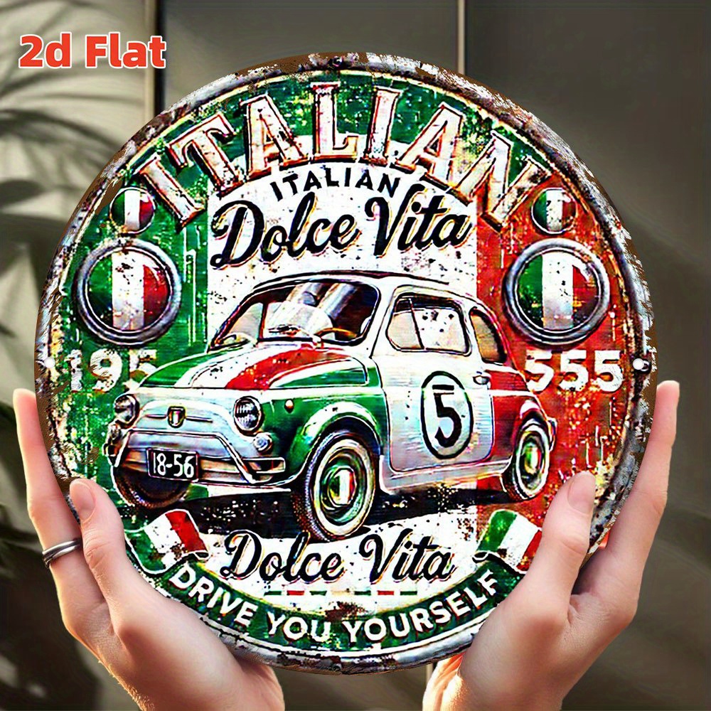 Vintage Collectible Cars - ตราสัญลักษณ์รถยนต์แบบแบน 2 มิติ สไตล์วินเทจอิตาลี - ตราสัญลักษณ์ทรงกลมอะลูมิเนียมรูปธงชาติอิตาลี