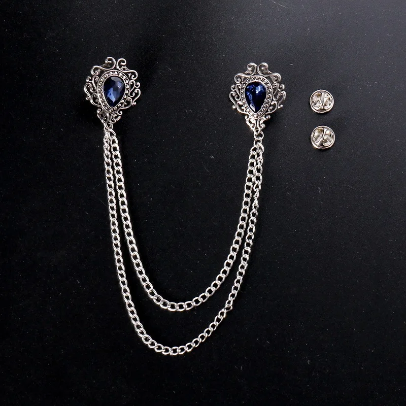 Vintage Jewelry Collection - เข็มกลัดติดเสื้อผ้าแบบวินเทจ ประดับคริสตัลและพู่ห้อย สำหรับชุดสูทงานแต่งงานของผู้ชาย