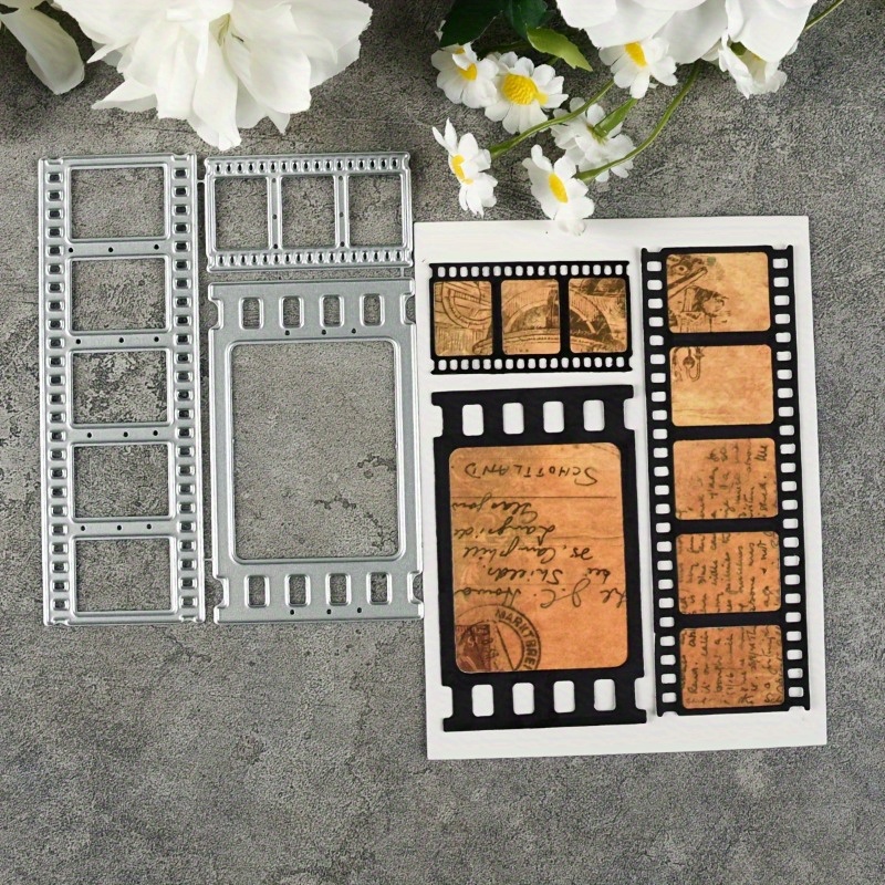 Collectible Vintage Tools - แม่พิมพ์ลายฟิล์มสตีล 1 ชิ้น - ลายภาพยนตร์วินเทจ ขอบเจาะรู