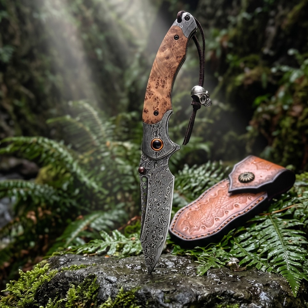 Collectible Vintage Tools - มีดพับลายดามัสกัส ความแข็งสูง สไตล์วินเทจ ของสะสมตกแต่ง สำหรับเป็นของขวัญ ของสะสม