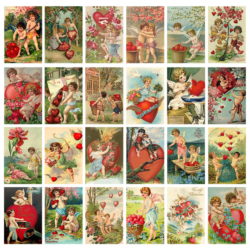 Collectible Vintage Greeting Cards - 12ชิ้นคอลเลกชันโปสการ์ดวันวาเลนไทน์วินเทจชุดการ์ดอวยพรปาร์ตี้การ์ดเชิญนางฟ้ากามเทพรัก