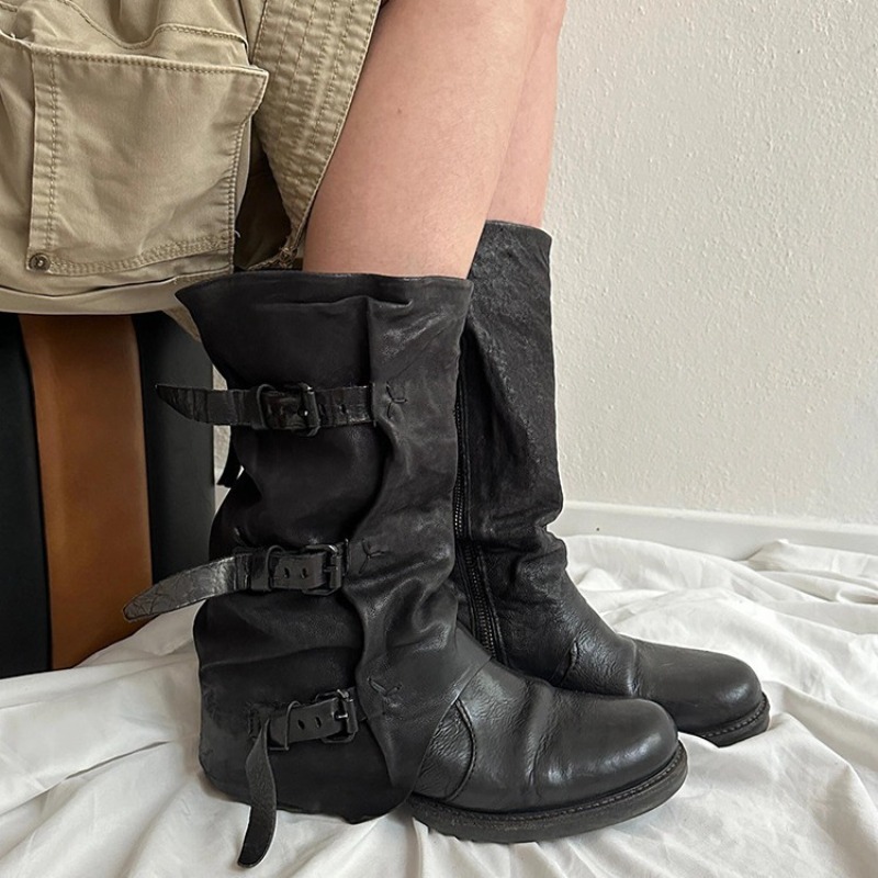 รองเท้าบูททรงคาวบอยสีพื้นแบบมี - Vintage Zipper บทวิจารณ์และราคา