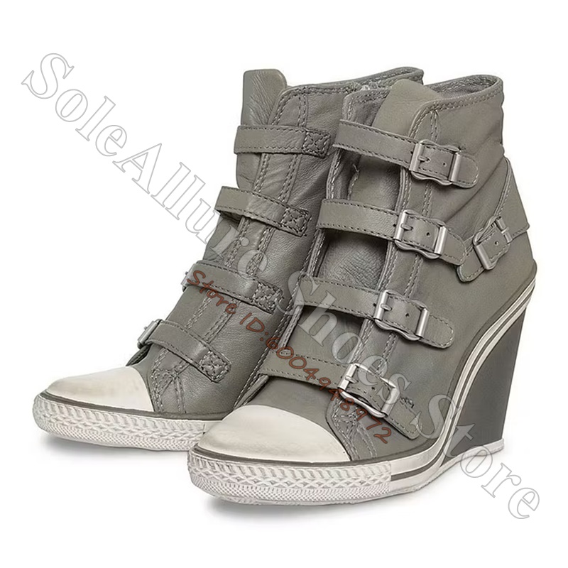 รองเท้าผ้าใบหุ้มข้อสีเทาพร้อมห - Vintage Zipper บทวิจารณ์และราคา