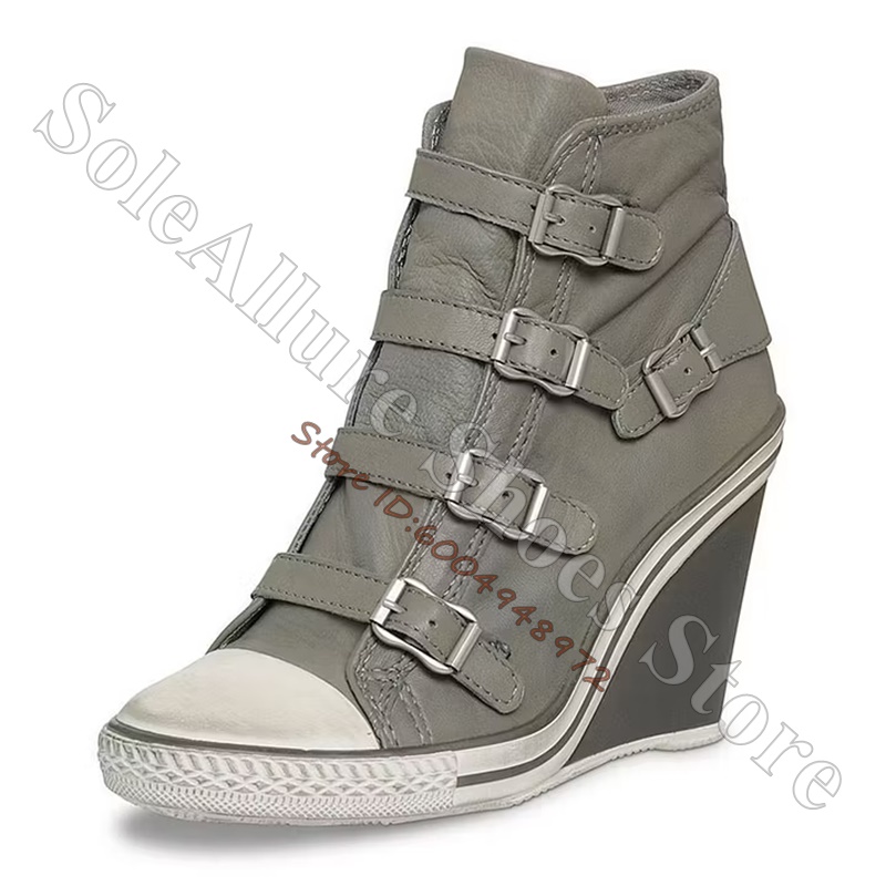 รองเท้าผ้าใบหุ้มข้อสีเทาพร้อมห - Vintage Zipper บทวิจารณ์และราคา